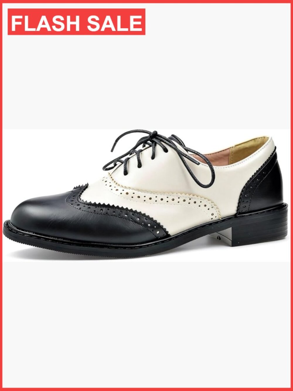 Women's Saddle Oxford Shoes 50s Two Tone Chunky Low Heel Retro Brogues Lace Up